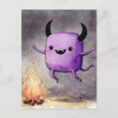 Watercolor Cute Purple Monster and a Campfire ポストカード (正面)