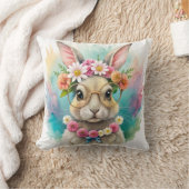 Watercolor Cute Rabbit Wildflowers クッション (ブランケット)