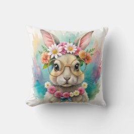 Watercolor Cute Rabbit Wildflowers クッション