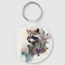 Watercolor Cute Raccoon Spring Flowers        
