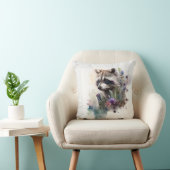 Watercolor Cute Raccoon Spring Flowers        クッション (椅子)