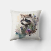 Watercolor Cute Raccoon Spring Flowers        クッション (裏面)