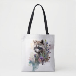Watercolor Cute Raccoon Spring Flowers          トートバッグ