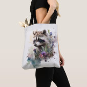 Watercolor Cute Raccoon Spring Flowers          トートバッグ (クローズアップ)