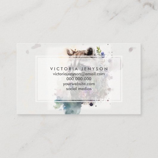 Watercolor Cute Raccoon Spring Flowers 名刺 (裏面)