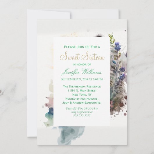 Watercolor Cute Raccoon Spring Flowers         招待状 (正面)