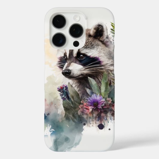 Watercolor Cute Raccoon Spring Flowers Case-Mate iPhoneケース (裏面)
