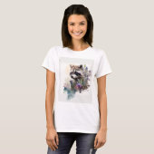 Watercolor Cute Raccoon Spring Flowers        Tシャツ (正面フル)