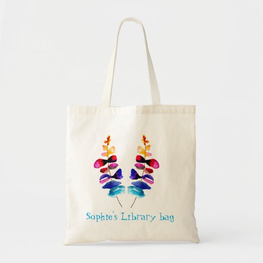 Watercolor cute rainbow library name トートバッグ (正面)