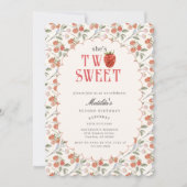 Watercolor Cute Raspberry Two Sweet 2nd Birthday 招待状 (正面)