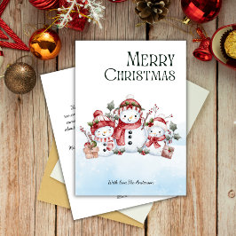 Watercolor Cute Snowman Family Merry Christmas  シーズンカード