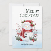 Watercolor Cute Snowman Floral Christmas  シーズンカード (正面)