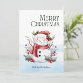 Watercolor Cute Snowman Floral Christmas  シーズンカード (スタンド正面)