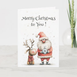 Watercolor Cute Whimsical Merry Christmas Folded  カード