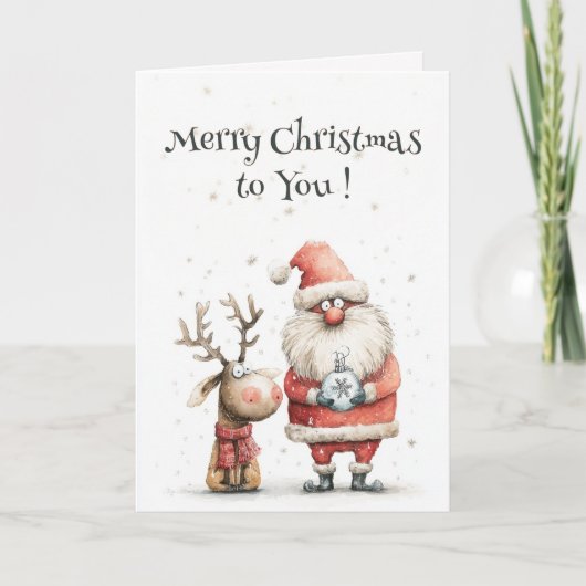 Watercolor Cute Whimsical Merry Christmas Folded カード (正面)