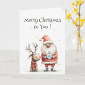 Watercolor Cute Whimsical Merry Christmas Folded カード (黄色い花)