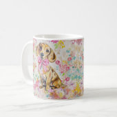 Watercolor Dachshund Coffee Mug Pink Florals コーヒーマグカップ (正面左)