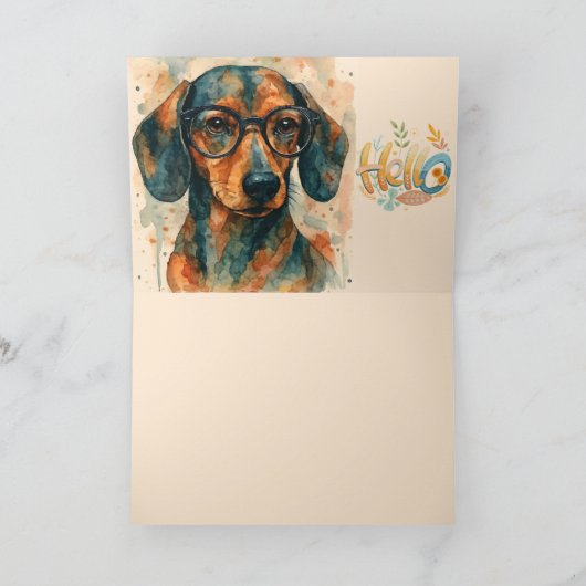Watercolor Dachshund Hello Greeting Card カード (内部)