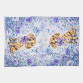 Watercolor Dachshund Purple Floral  キッチンタオル (横)