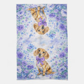 Watercolor Dachshund Purple Floral  キッチンタオル (縦)