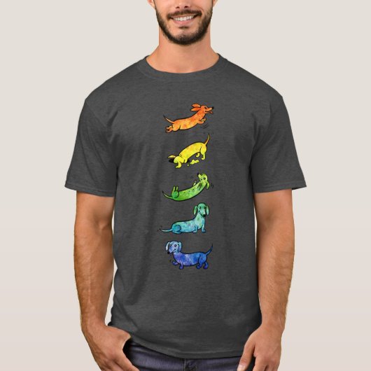 Watercolor Dachshunds gift family boy Tシャツ (正面)