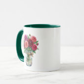 Watercolor Dahlia Mason Jar Green Accent Mug マグカップ (正面左)