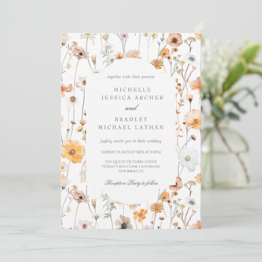 Watercolor Dainty Flowers Wedding Invitation 招待状 (スタンド正面)