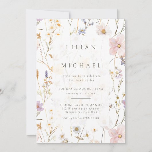 Watercolor Dainy Flowers Wedding Invitation 招待状 (正面)