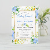 Watercolor Daisies and Blue Flowers Baby Shower 招待状 (スタンド正面)