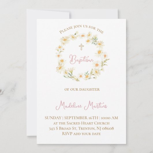  watercolor daisies Baptism 招待状 (裏面)