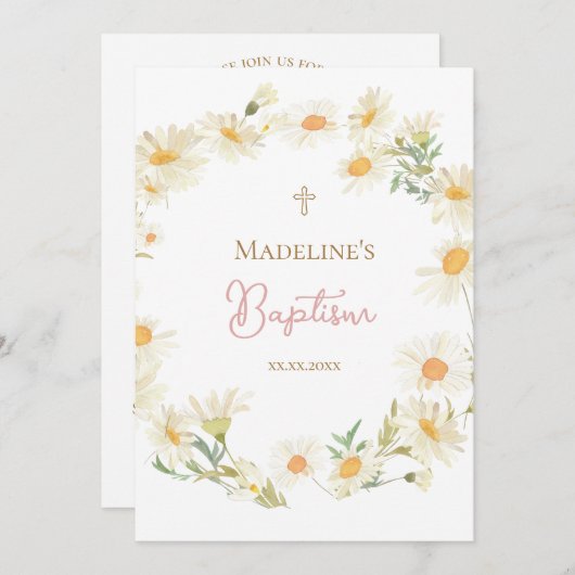 watercolor daisies Baptism 招待状 (正面/裏面)