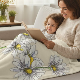 Watercolor Daisy Boho Family Christmas Gift フリースブランケット