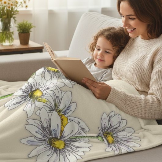 Watercolor Daisy Boho Family Christmas Gift フリースブランケット