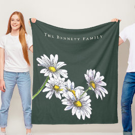 Watercolor Daisy Boho Family Christmas Gift フリースブランケット