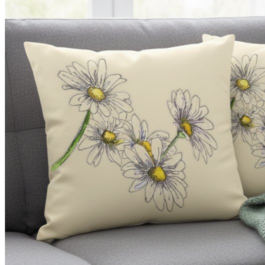 Watercolor Daisy Boho Family Christmas Gift 枕カバー