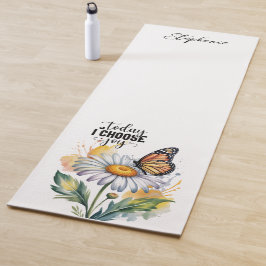 Watercolor Daisy Butterfly Inspirational Yoga Mat ヨガマット