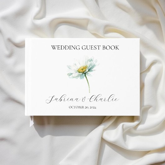 Watercolor Daisy Elegant Floral Wedding ゲストブック