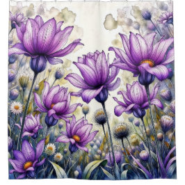 Watercolor Daisy Flower Design シャワーカーテン