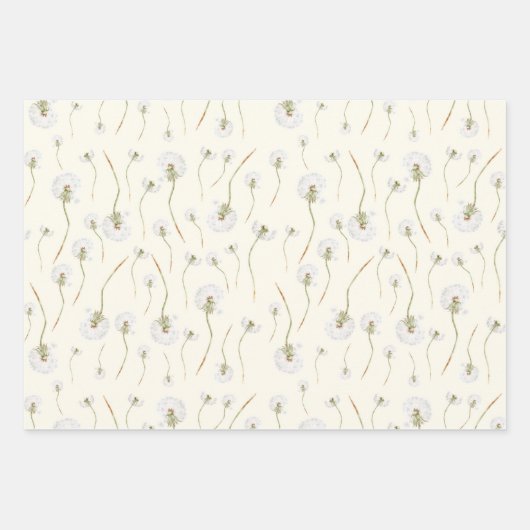 Watercolor Dandelion Flowers Seamless Pattern ラッピングペーパーシート (正面)
