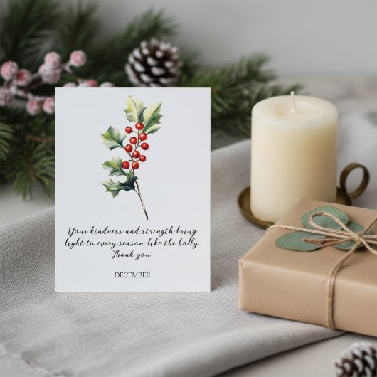 WATERCOLOR DECEMBER HOLLY BIRTH FLOWER ポストカード
