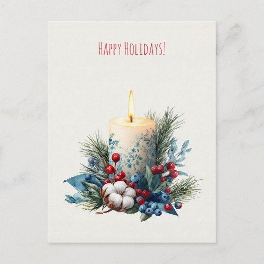 Watercolor decorated Christmas Candle シーズンポストカード (正面)