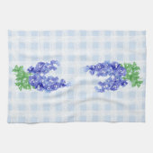 Watercolor Deep Blue Delphinium Pale Blue Gingham キッチンタオル (横)