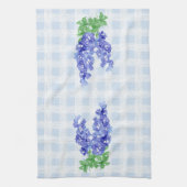 Watercolor Deep Blue Delphinium Pale Blue Gingham キッチンタオル (縦)