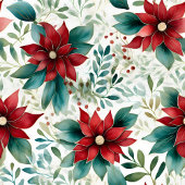 Watercolor deep red poinsettia pastel green custom フリースブランケット