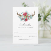 Watercolor Deer Floral Antler Pine Winter Wedding 出欠カード (スタンド正面)