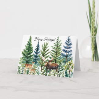 Watercolor Deer Moose Forest Scene Business Logo シーズンカード