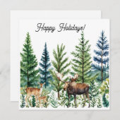 Watercolor Deer Moose Forest Scene Business Logo シーズンカード (正面/裏面)