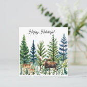 Watercolor Deer Moose Forest Scene Business Logo シーズンカード (スタンド正面)