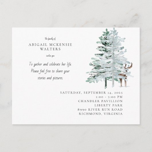 Watercolor Deer Woodland Celebration of Life ポストカード (正面)