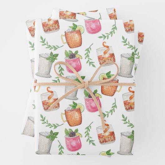 Watercolor Derby Day Mint Julep Drinks ラッピングペーパーシート (インサイチュ)